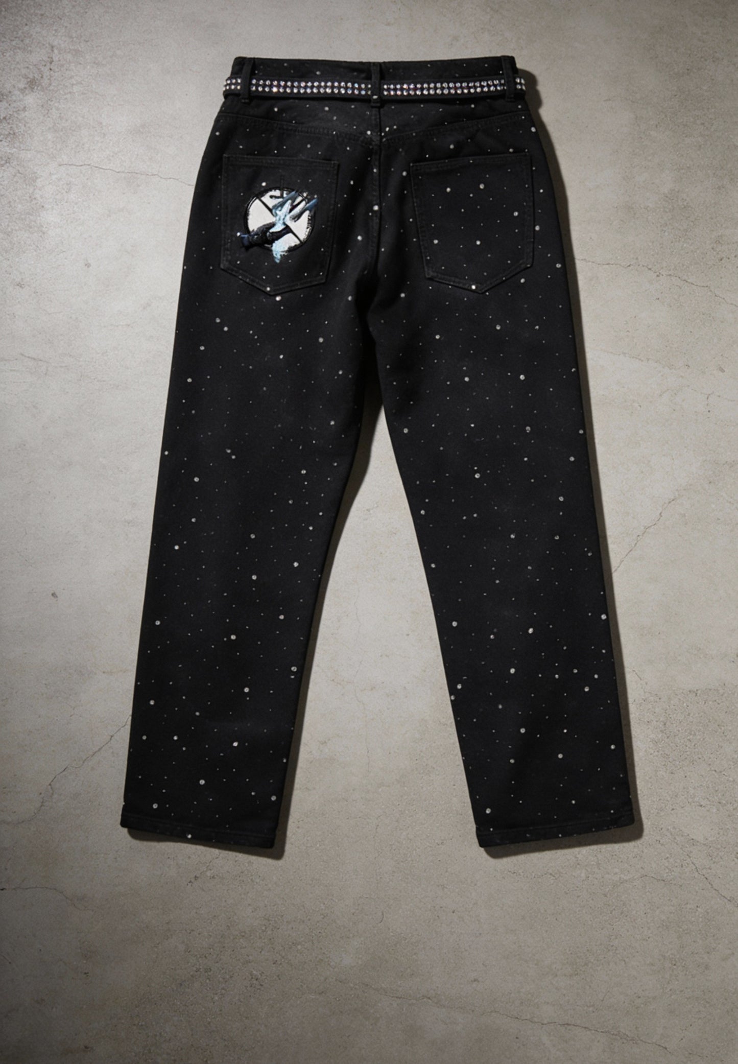 "DARK MOON" Rhinestone Loose Straight Jeans