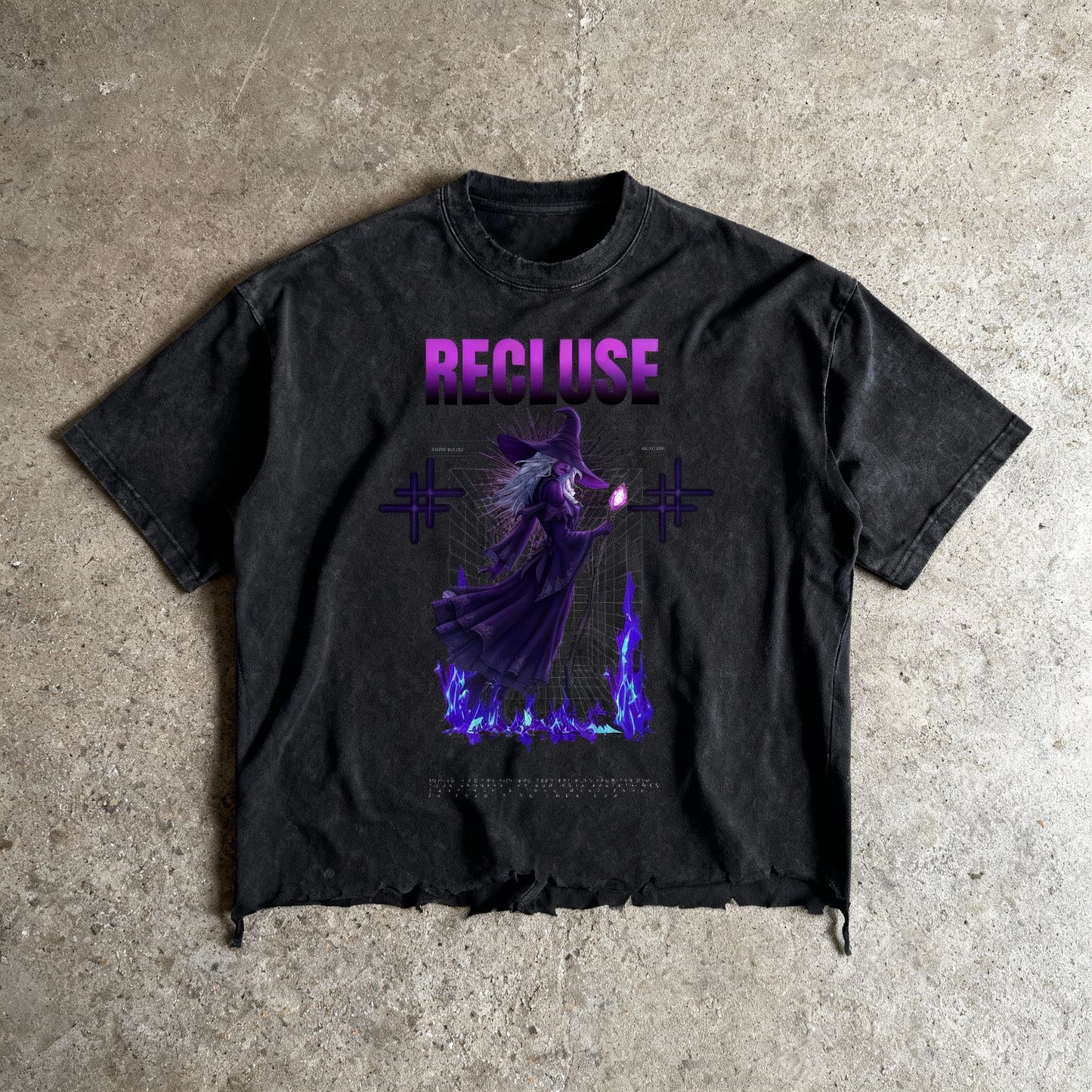 "Reclusive" Black Snow Wash Raw-Hem Boxy T-shirt