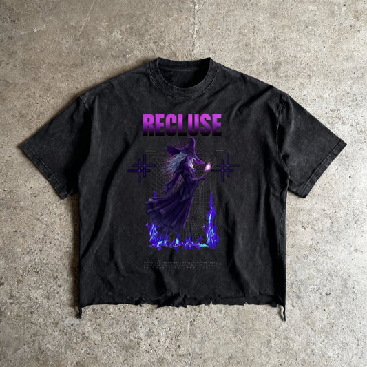 "Reclusive" Black Snow Wash Raw-Hem Boxy T-shirt