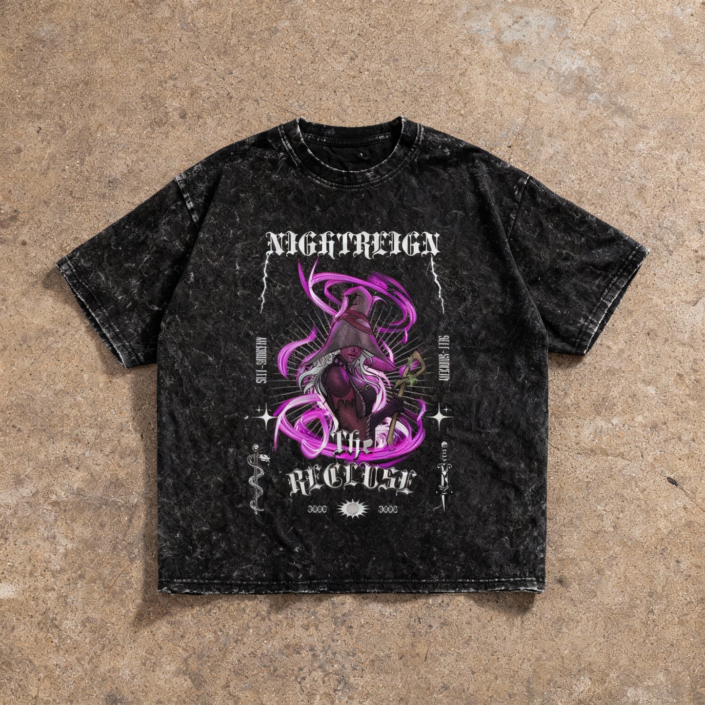 "Recluse"  Snow wash oversized distressed Hem Tee