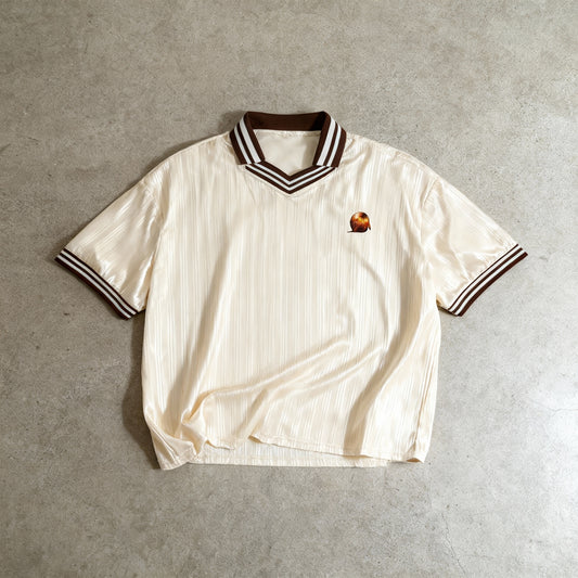"Frenzy" Brown and creme, Contrast Striped Polo Collar, loose fit Tee