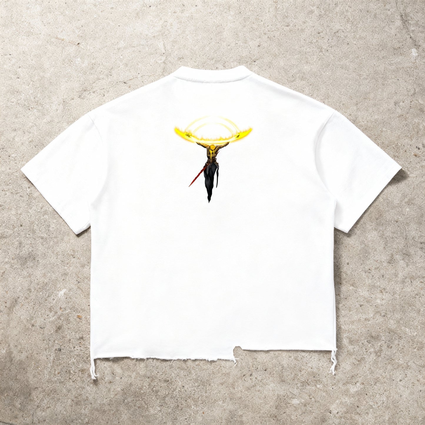 "Tarnished" Washed White Raw Hem Boxy Tee