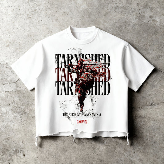 "Tarnished" Washed White Raw Hem Boxy Tee