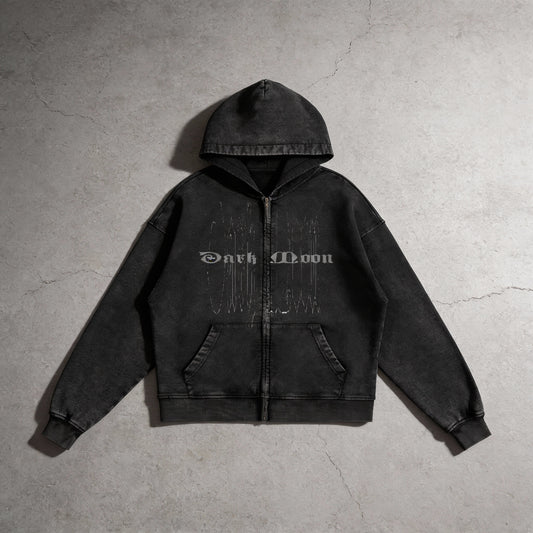 "Dark Moons Time Keeper' Washed zip up