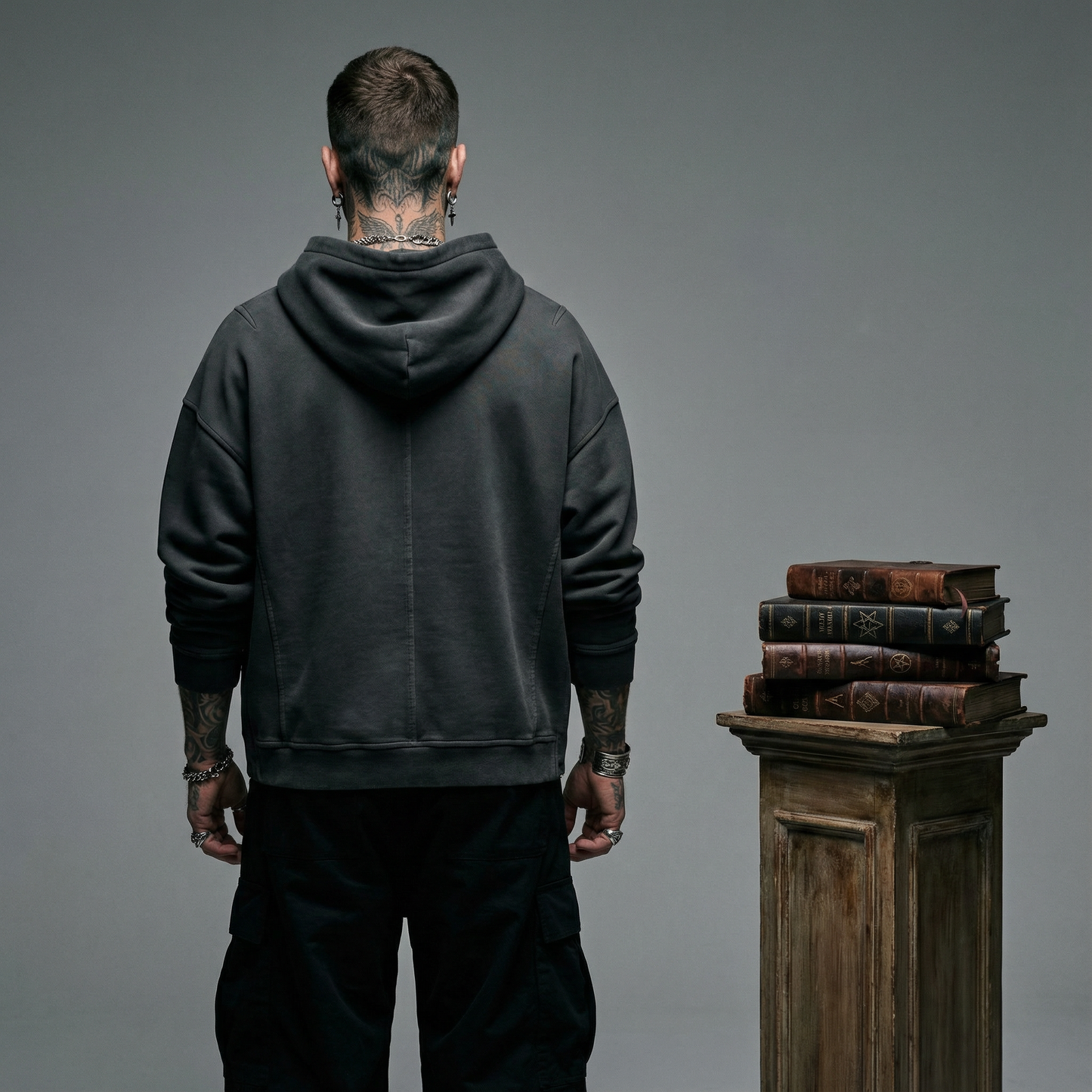 "Recluse Dillema"  Embroidered turtleneck, Snow Wash Hoodie