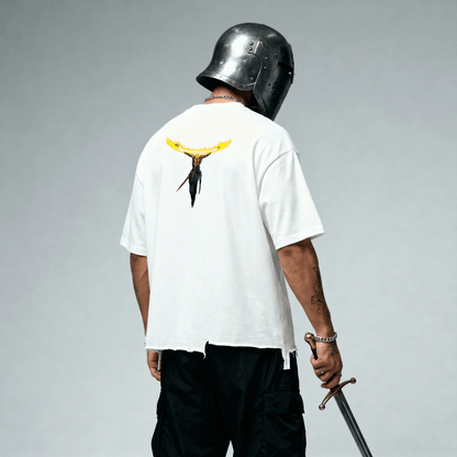 "Tarnished" Washed White Raw Hem Boxy Tee