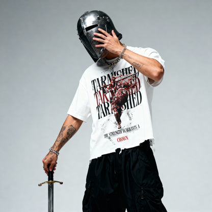 "Tarnished" Washed White Raw Hem Boxy Tee