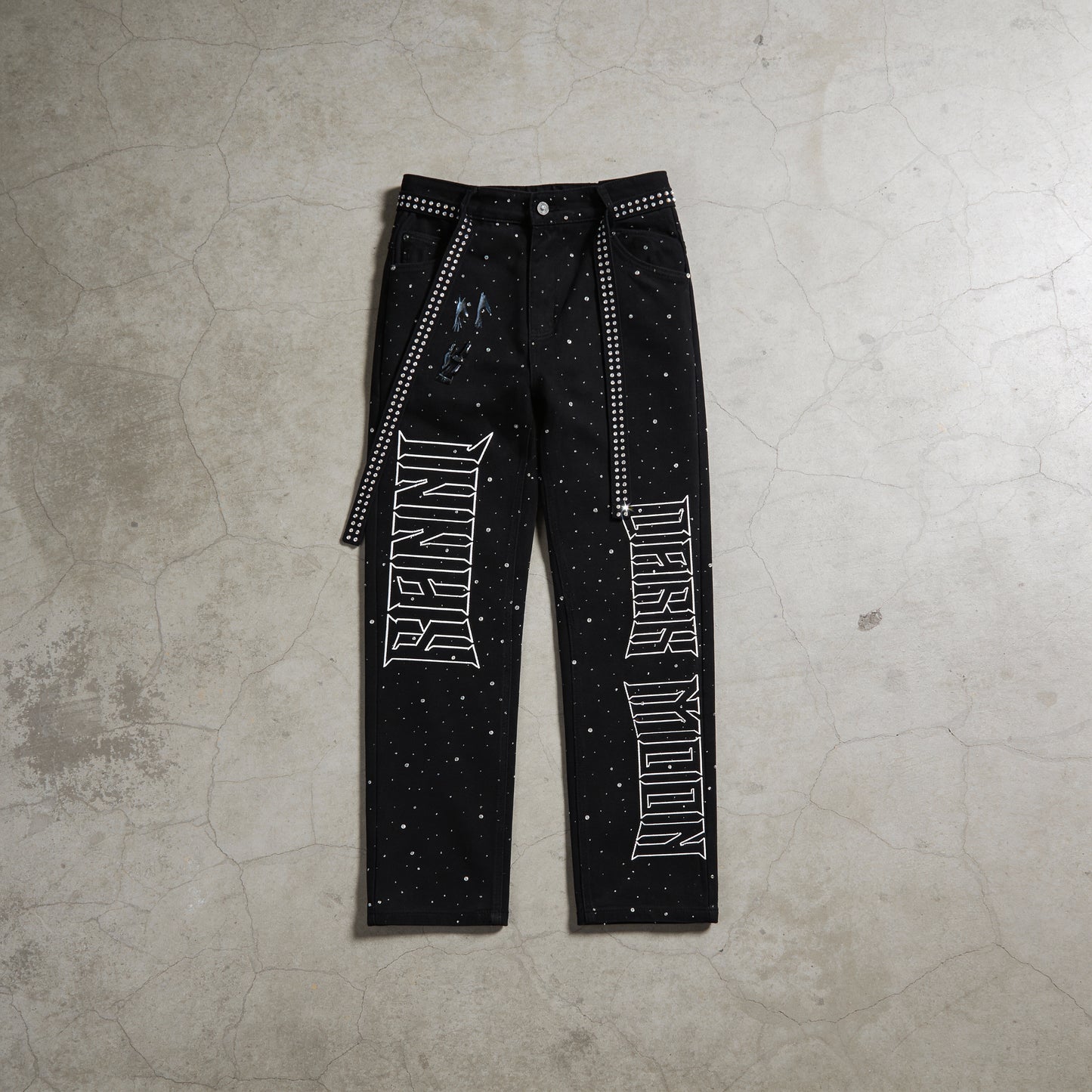 "DARK MOON" Rhinestone Loose Straight Jeans