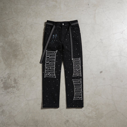 "DARK MOON" Rhinestone Loose Straight Jeans