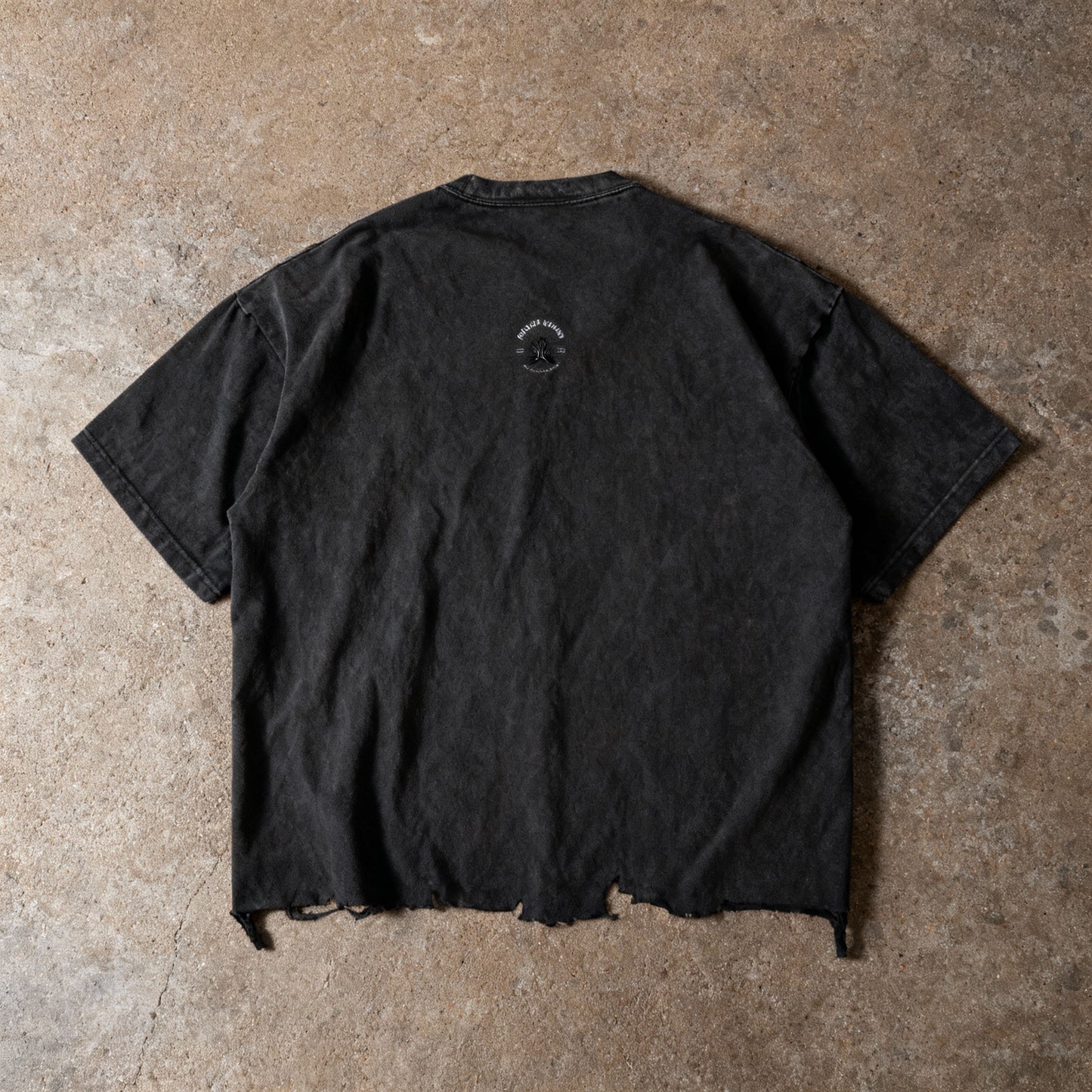 "Reclusive" Black Snow Wash Raw-Hem Boxy T-shirt
