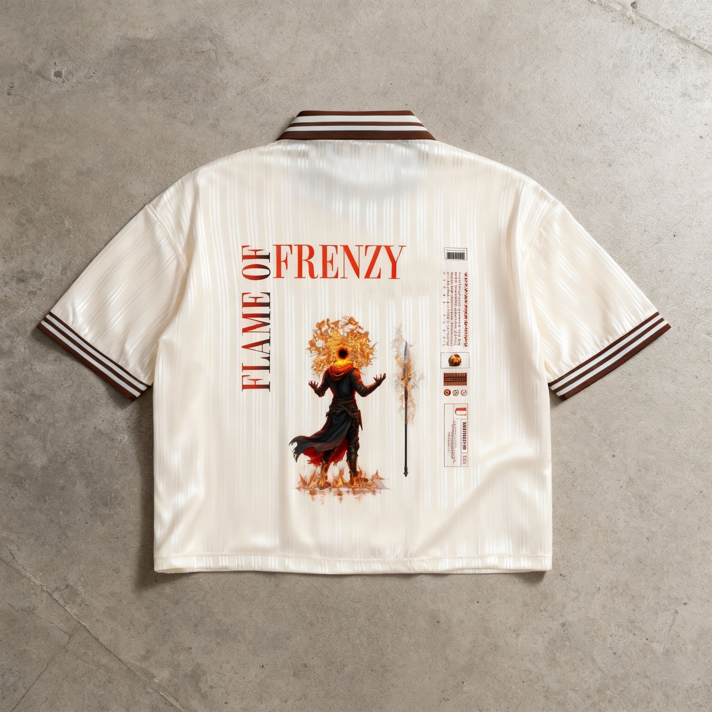 "Frenzy" Brown and creme, Contrast Striped Polo Collar, loose fit Tee