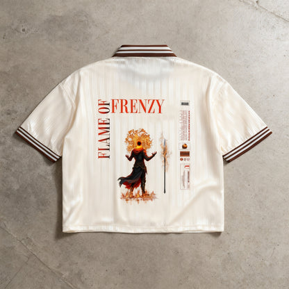 "Frenzy" Brown and creme, Contrast Striped Polo Collar, loose fit Tee