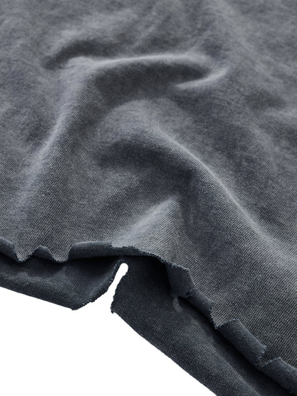 "Reclusive" Black Snow Wash Raw-Hem Boxy T-shirt