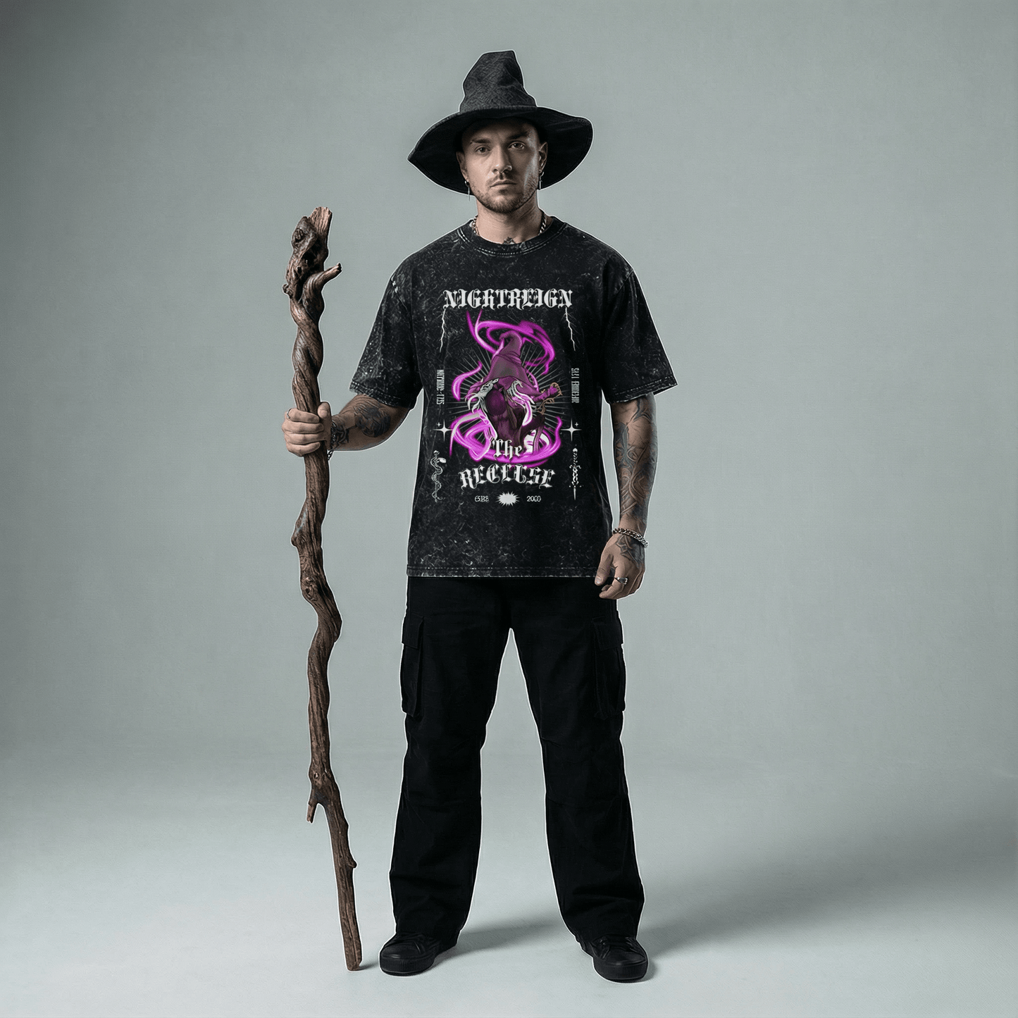 "Recluse"  Snow wash oversized distressed Hem Tee